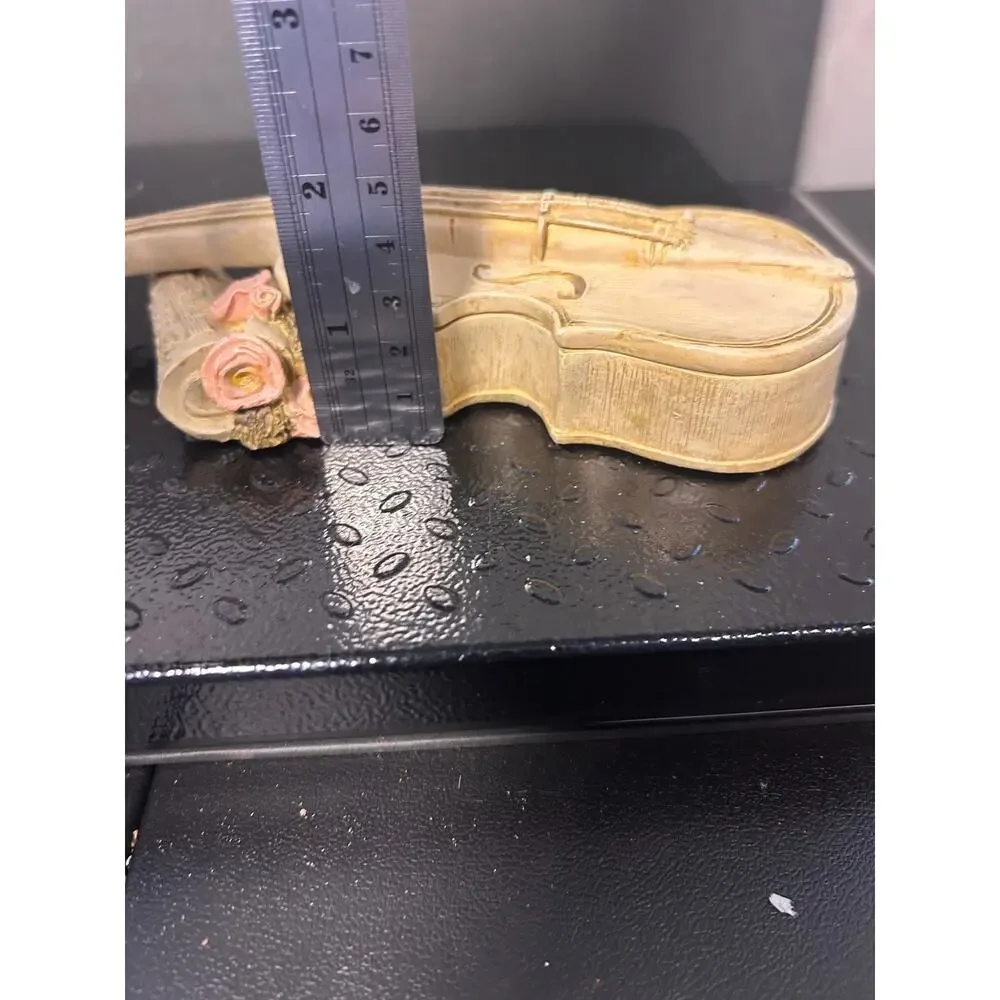 vintage resin violin trinket box with roses